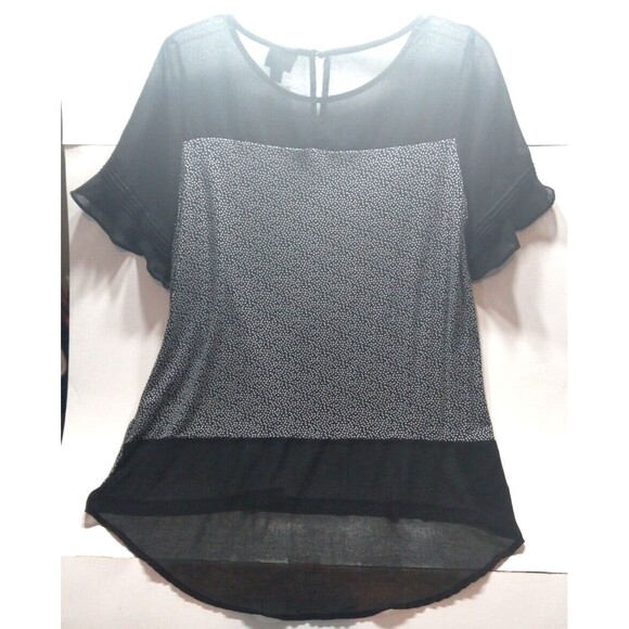 Worthington Mixed Media Black Large Semi Sheer Bodice Hem Panel Ruffle Sleeves - Picture 2 of 10